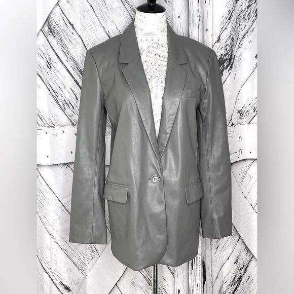 BB DAKOTA Faux Leather Blazer Jacket Gray S - Picture 1 of 5